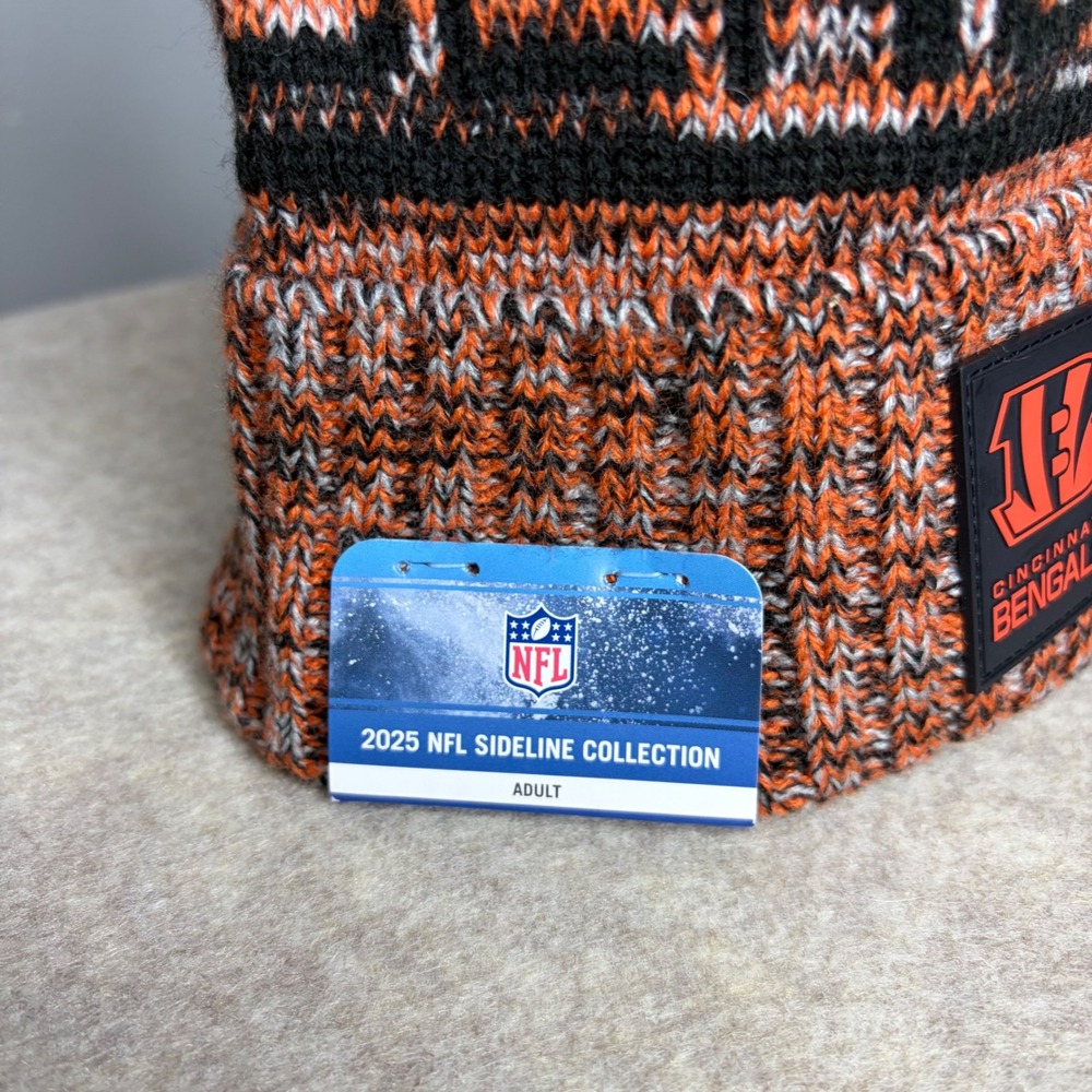 New Era Cincinnati Bengals 2025 NFL Sideline Knit Beanie Pom Hat Orange Black - Picture 3 of 7
